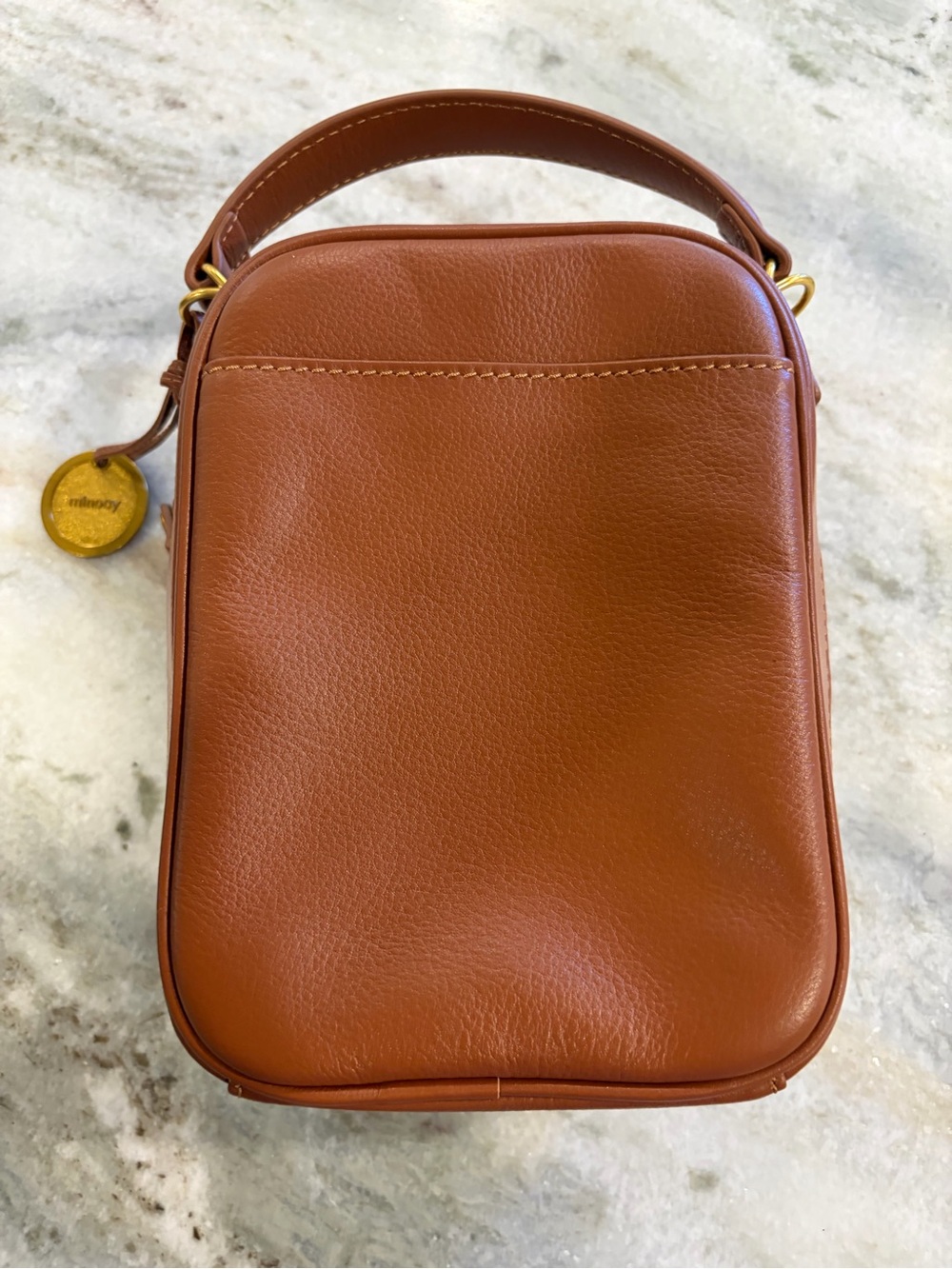 Minooy Aphrodite Leather Phone Crossbody Bag Brown Full Grain Leather Box - Picture 2 of 10
